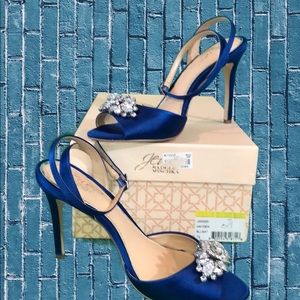 Blue Satin Hi Heeled Sandals with Crystal details